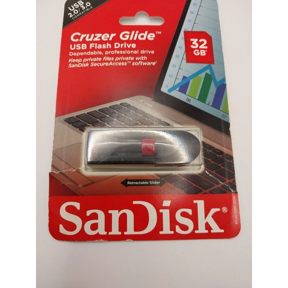 NEW SanDisk Cruzer Glide 32 GB USB 2.0 Flash Drive - Black, Red